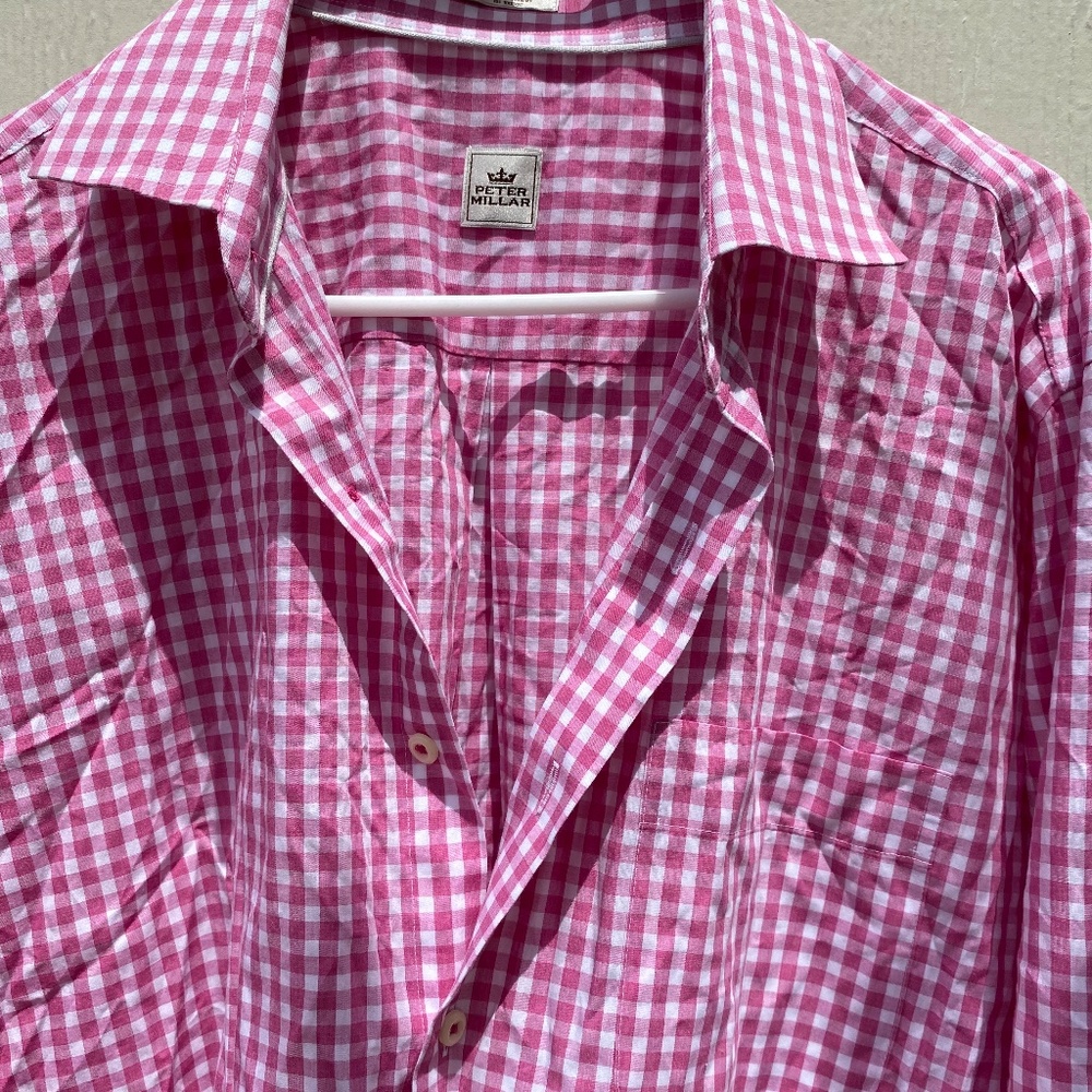 Peter Millar Men’s Checkered button down cotton shirt size Large